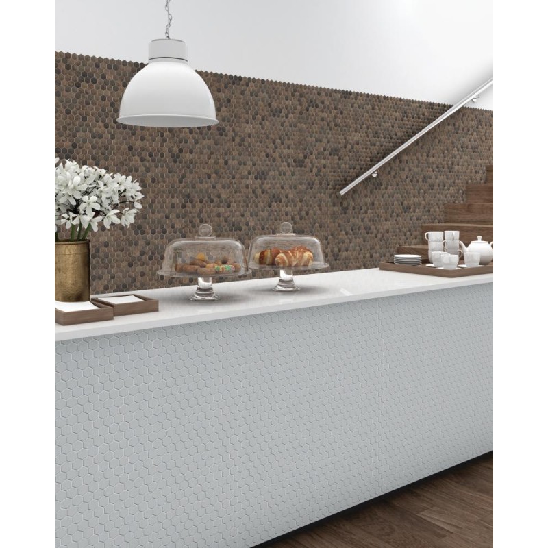 Honey Nordic White Mosaic 35mm Hex (31.7x30.7cm)