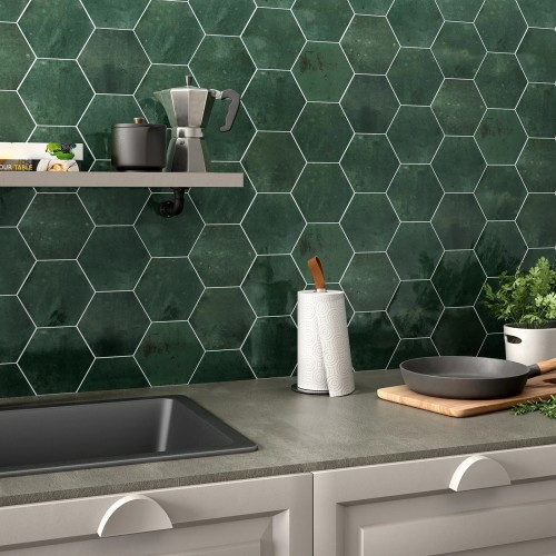 Bali Green Olive Hexagon Gloss 15x17.3cm (box of 44)