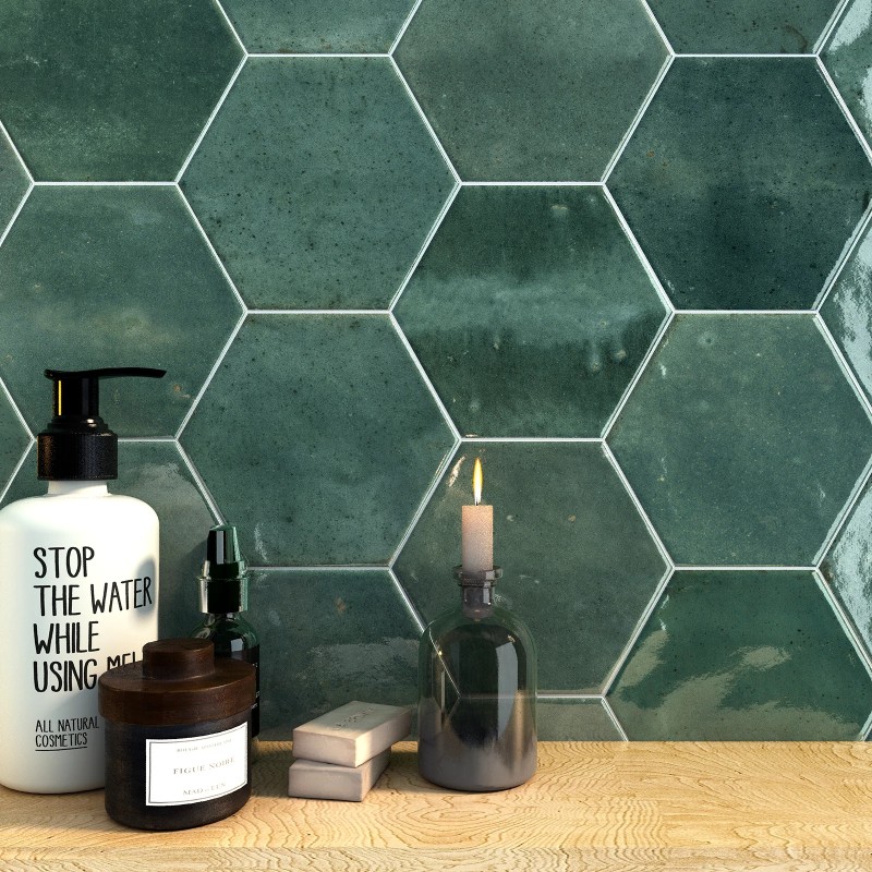 Bali Green Olive Hexagon Gloss 15x17.3cm (box of 44)