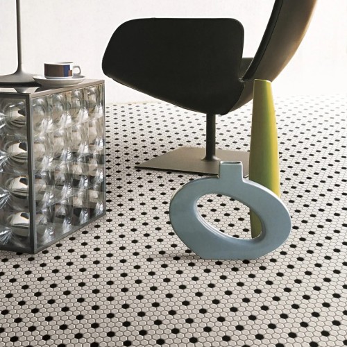 Shapes - Hexagon White-Black (CM-2103) Mosaic Matt 23mm Hex 26x30cm 