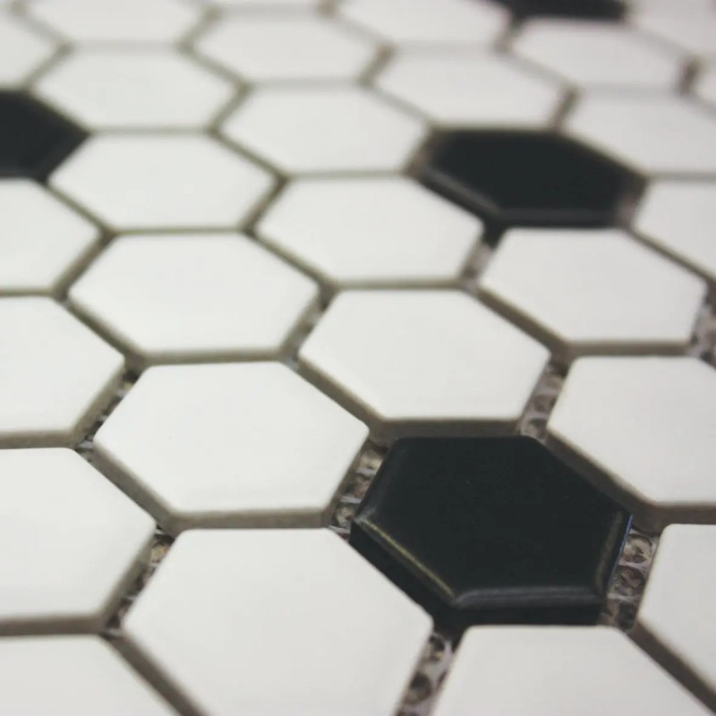 Shapes - Hexagon White-Black (CM-2103) Mosaic Matt 23mm Hex 26x30cm 