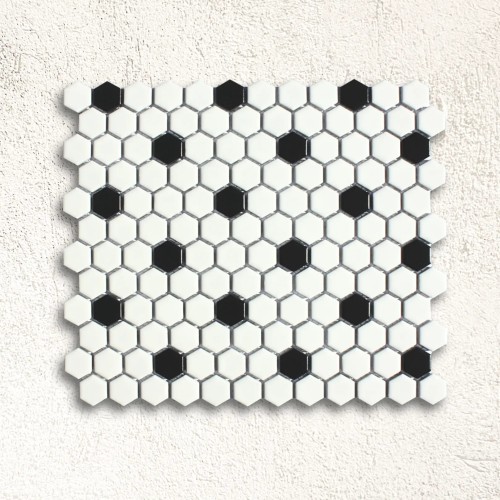 Shapes - Hexagon White-Black (CM-2103) Mosaic Matt 23mm Hex 26x30cm 