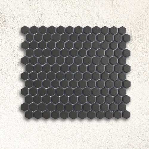 Shapes - Hexagon Unglazed Black (CU-2117) Mosaic Matt 23mm Hex 26x30cm 