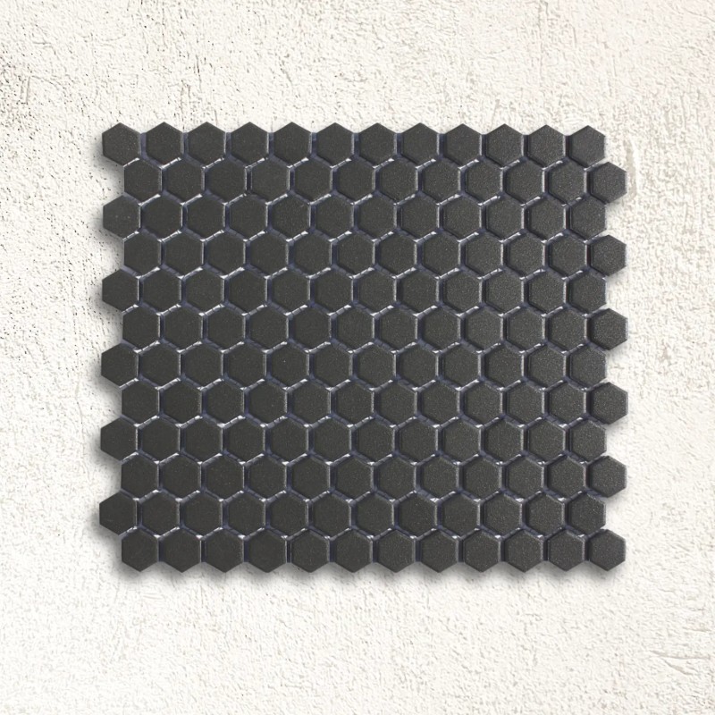 Shapes - Hexagon Unglazed Black (CU-2117) Mosaic Matt 23mm Hex 26x30cm 