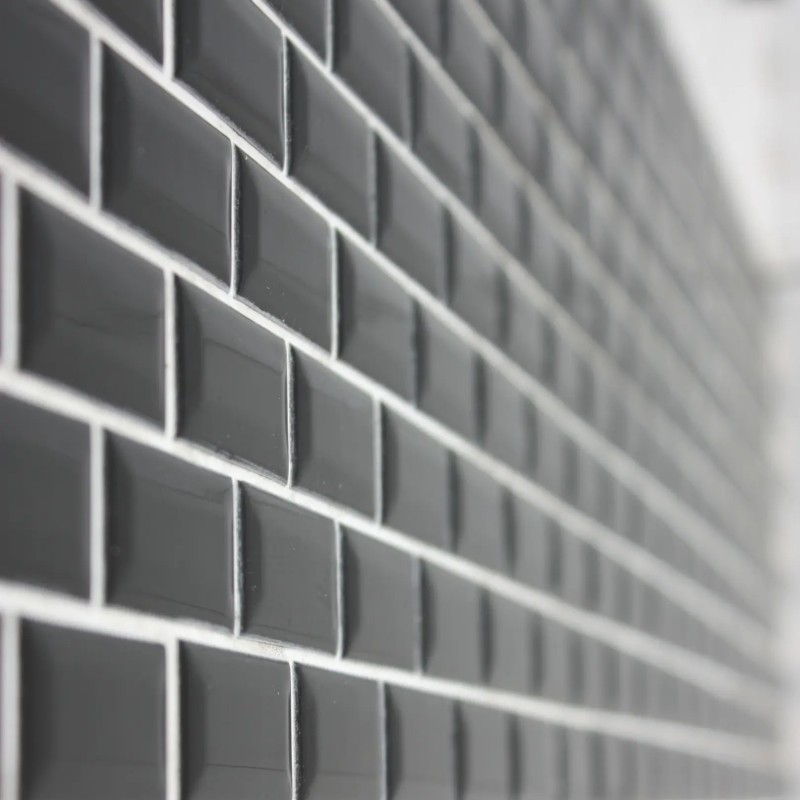 Shapes - Mini Metro Black - Bevel Brick (CG-4890) Mosaic Gloss 23x48mm 30x30cm 