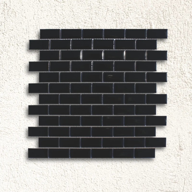 Shapes - Mini Metro Black - Bevel Brick (CG-4890) Mosaic Gloss 23x48mm 30x30cm 