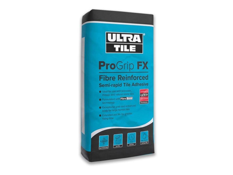 UltraTile ProGrip FX - Fibre Reinforced Semi-Rapid Tile Adhesive C2TE-S1 - Grey (20kg bag)