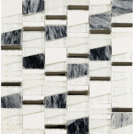 Glass & Mixed V Salvador Grey Stone/Glass Angular Mix Mosaic 30x30cm