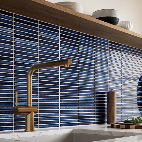 Linear Blue Polished Porcelain Mosaic 29.6x31.3cm (per sheet)